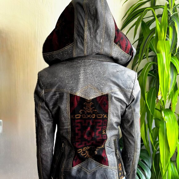 Leather & Bali Silk Ikat Motorcycle Jacket by KIYOTE of BIG SUR (One of a Kind) - Picture 9 of 9